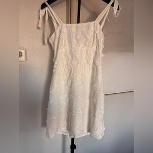 White Floral Eyelet Tie-Strap Mini Dress